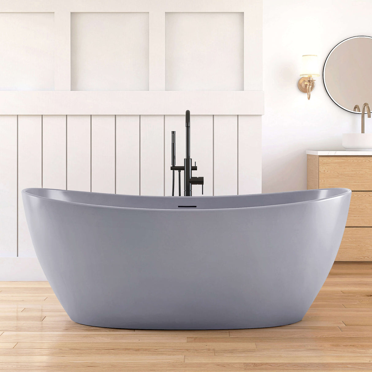 New England Home Goods Nanga 65" Freestanding Tub in White - Stone Resin Solid Surface