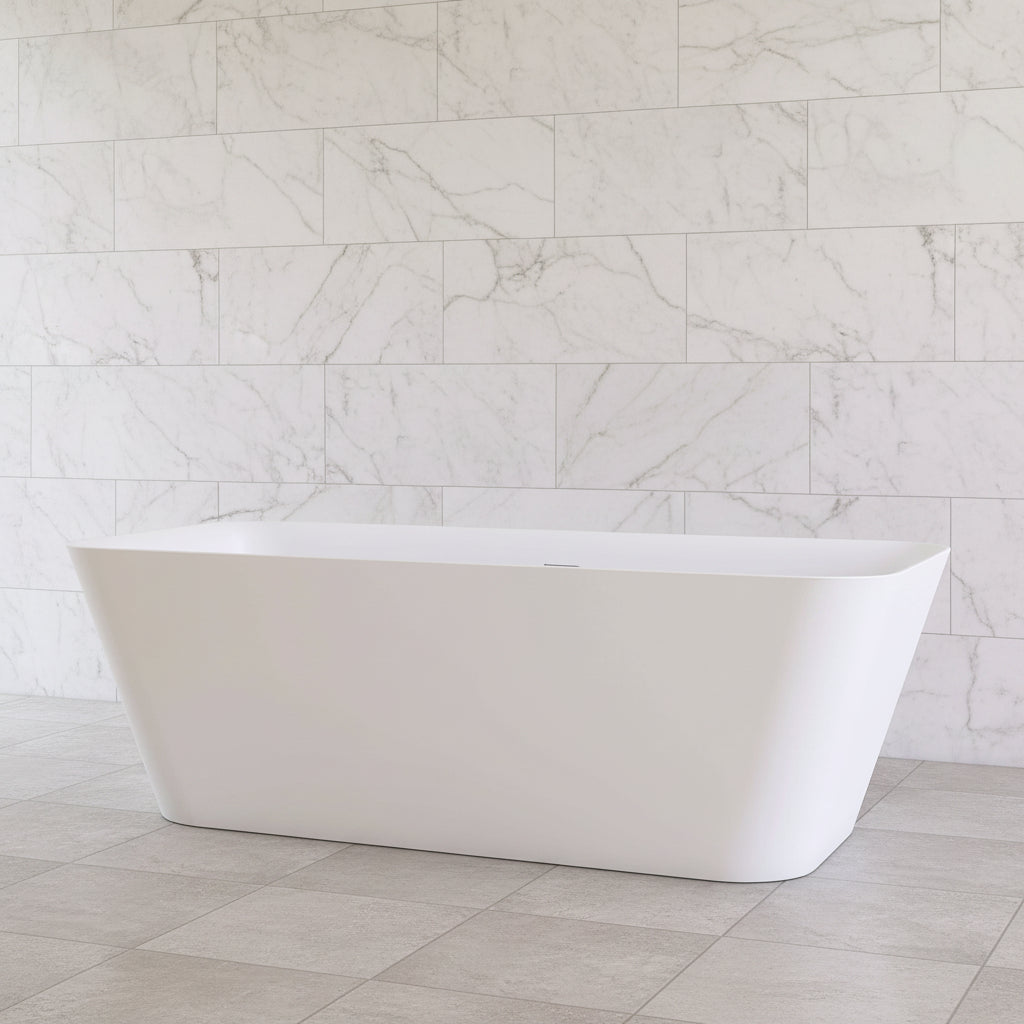 New England Home Goods 67" - "BROADWAY" White Rectangular Solid Surface Soaking Freestanding Bathtub