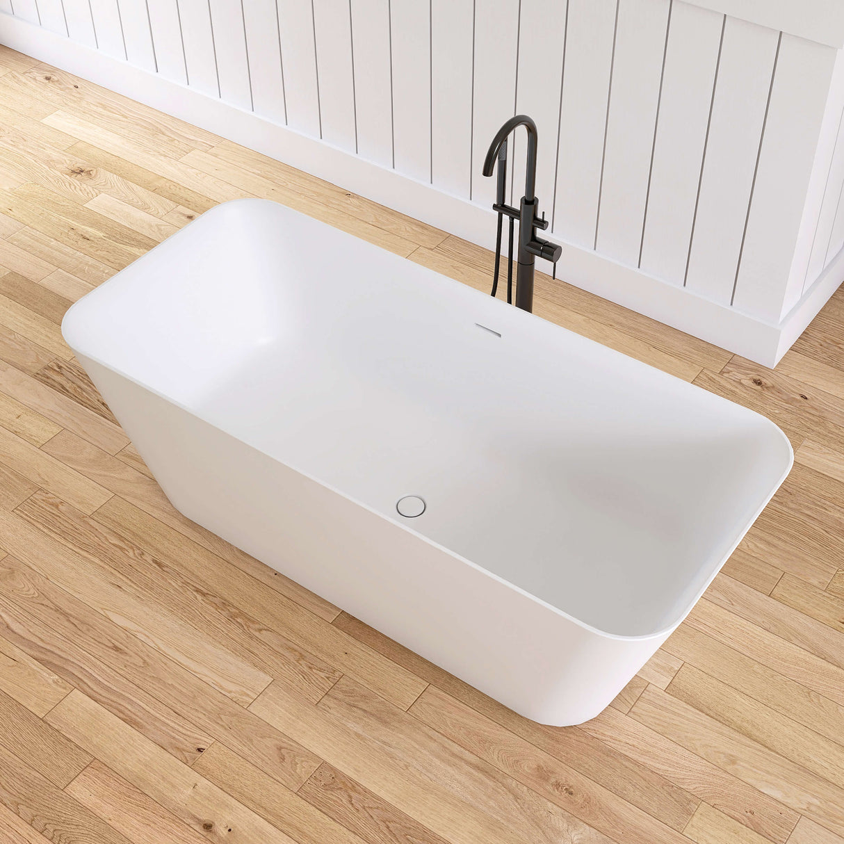 New England Home Goods Broad 67" Freestanding Tub in White - Stone Resin Solid Surface