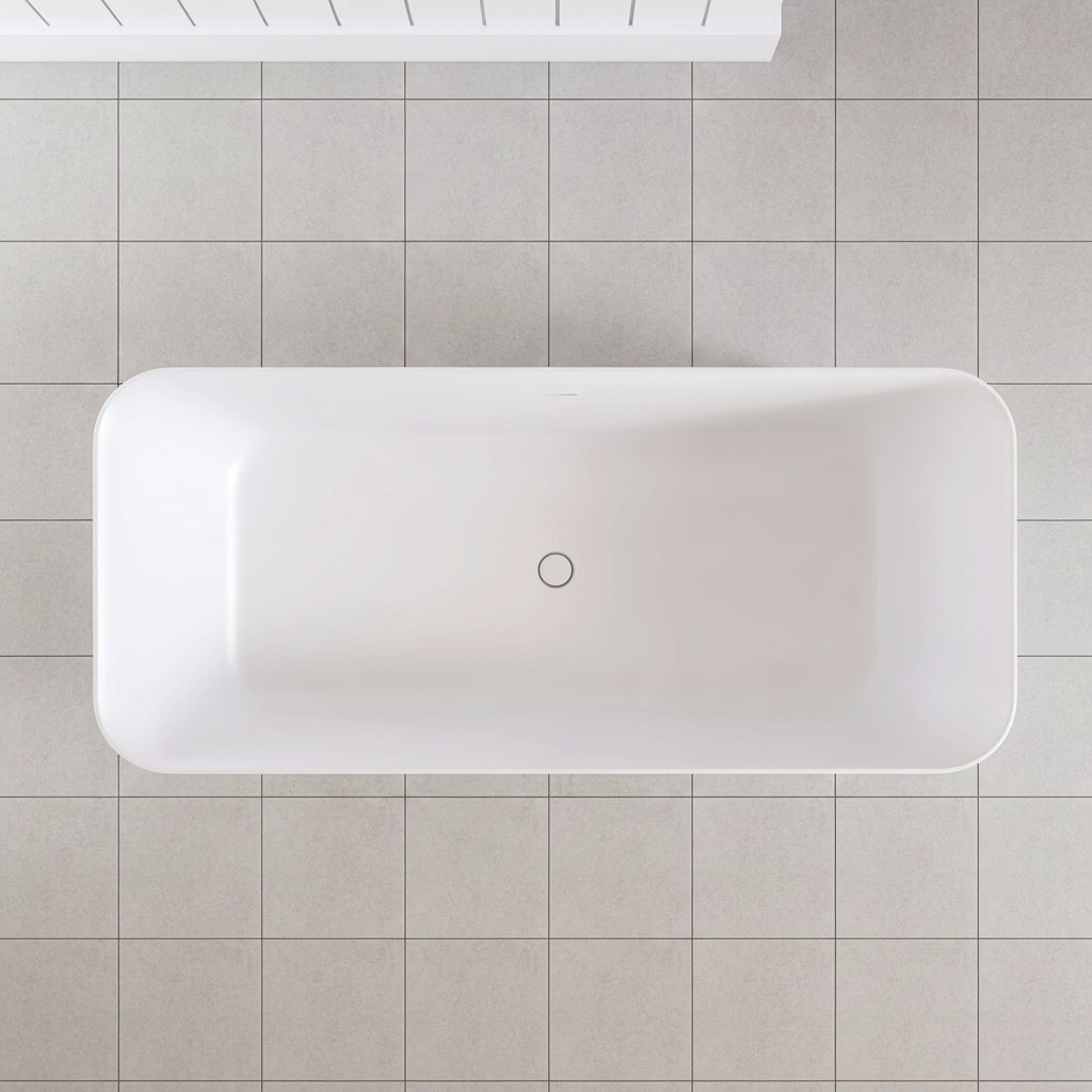 New England Home Goods 67" - "BROADWAY" White Rectangular Solid Surface Soaking Freestanding Bathtub