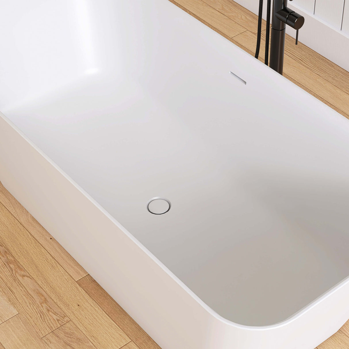 New England Home Goods Broad 67" Freestanding Tub in White - Stone Resin Solid Surface