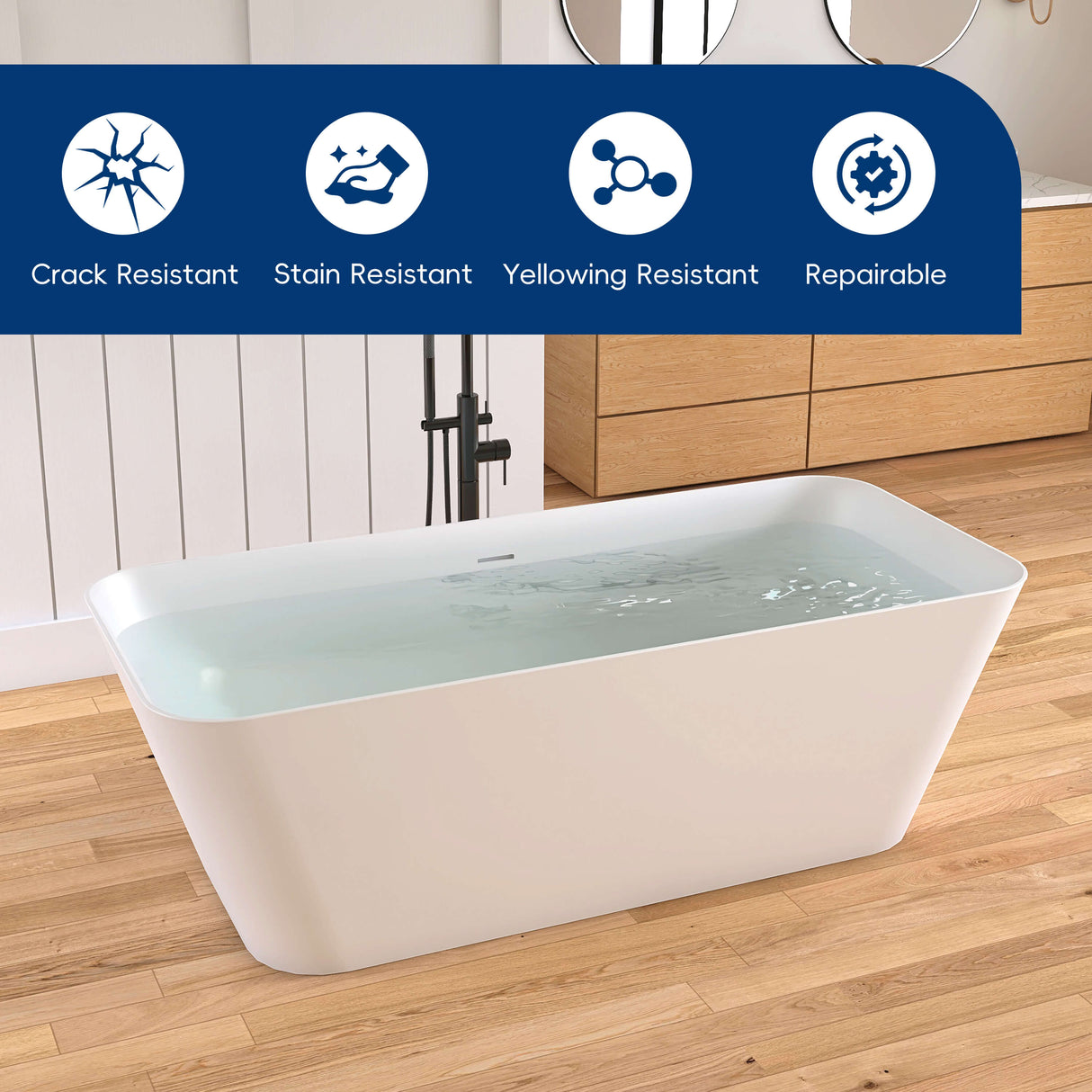 New England Home Goods Broad 67" Freestanding Tub in White - Stone Resin Solid Surface