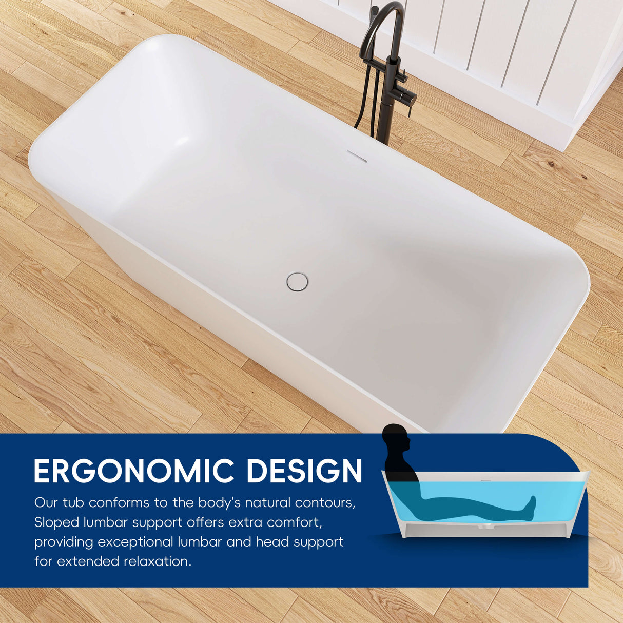 New England Home Goods Broad 67" Freestanding Tub in White - Stone Resin Solid Surface