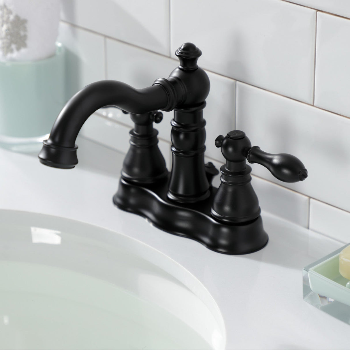 American Classic FSC1600ACL Two-Handle 3-Hole Deck Mount 4" Centerset Bathroom Faucet with Pop-Up Drain, Matte Black