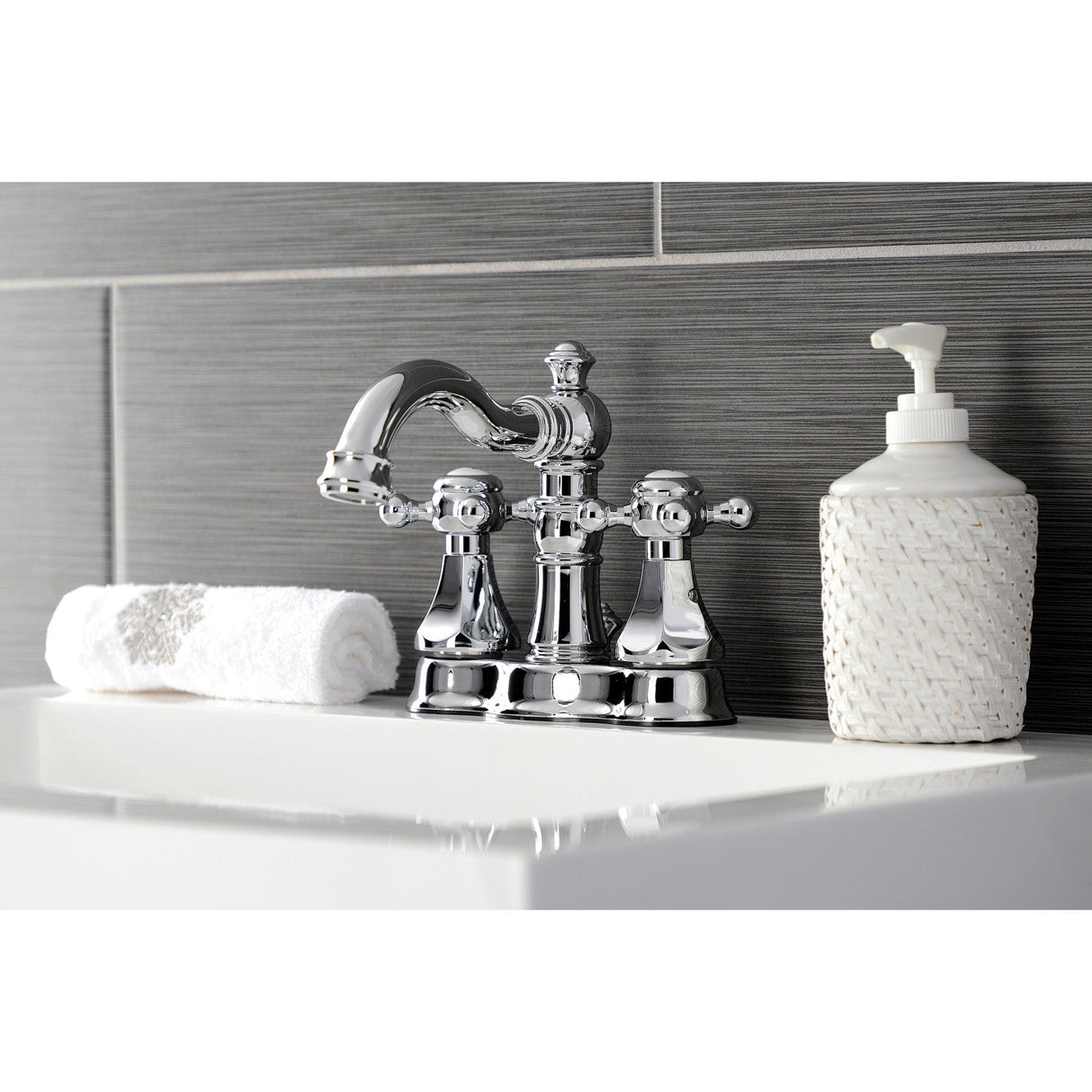 Metropolitan FSC1601BX Two-Handle 3-Hole Deck Mount 4" Centerset Bathroom Faucet with Pop-Up Drain, Polished Chrome