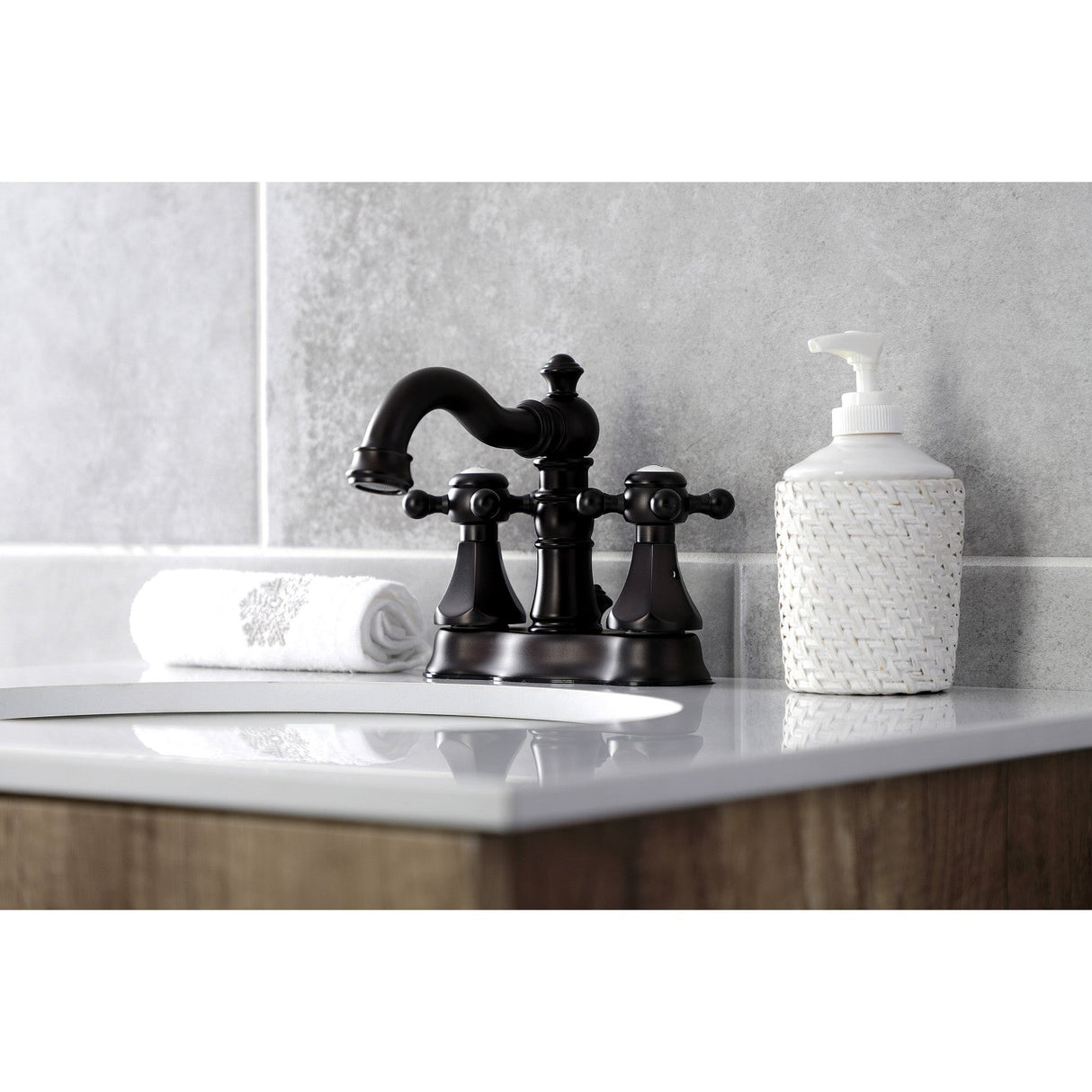 Metropolitan FSC1605BX Two-Handle 3-Hole Deck Mount 4" Centerset Bathroom Faucet with Pop-Up Drain, Oil Rubbed Bronze