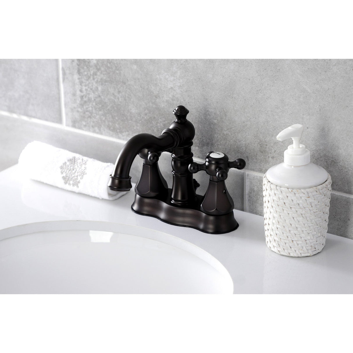 Metropolitan FSC1605BX Two-Handle 3-Hole Deck Mount 4" Centerset Bathroom Faucet with Pop-Up Drain, Oil Rubbed Bronze