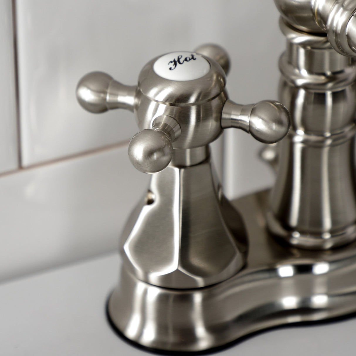 Metropolitan FSC1608BX Two-Handle 3-Hole Deck Mount 4" Centerset Bathroom Faucet with Pop-Up Drain, Brushed Nickel