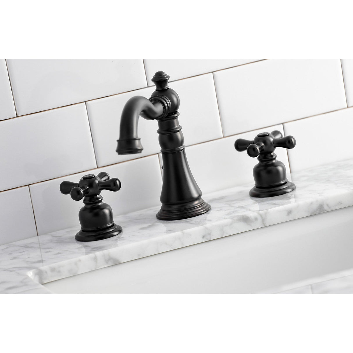 American Classic FSC1970AX Two-Handle 3-Hole Deck Mount Widespread Bathroom Faucet with Brass Pop-Up, Matte Black