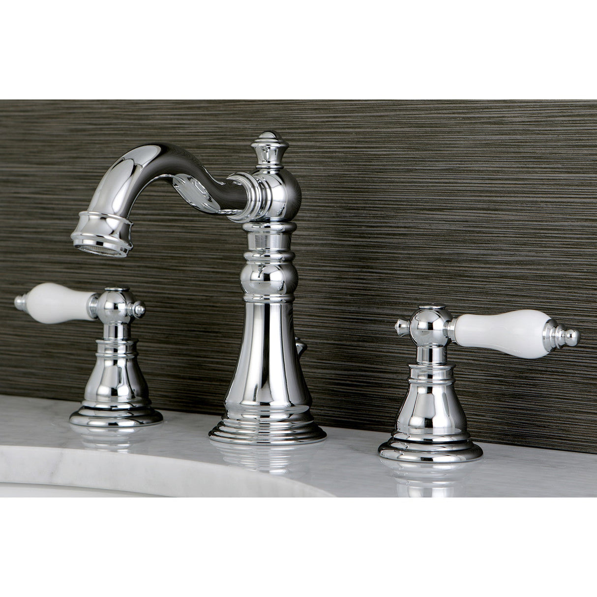 American Patriot FSC1971APL Two-Handle 3-Hole Deck Mount Widespread Bathroom Faucet with Pop-Up Drain, Polished Chrome