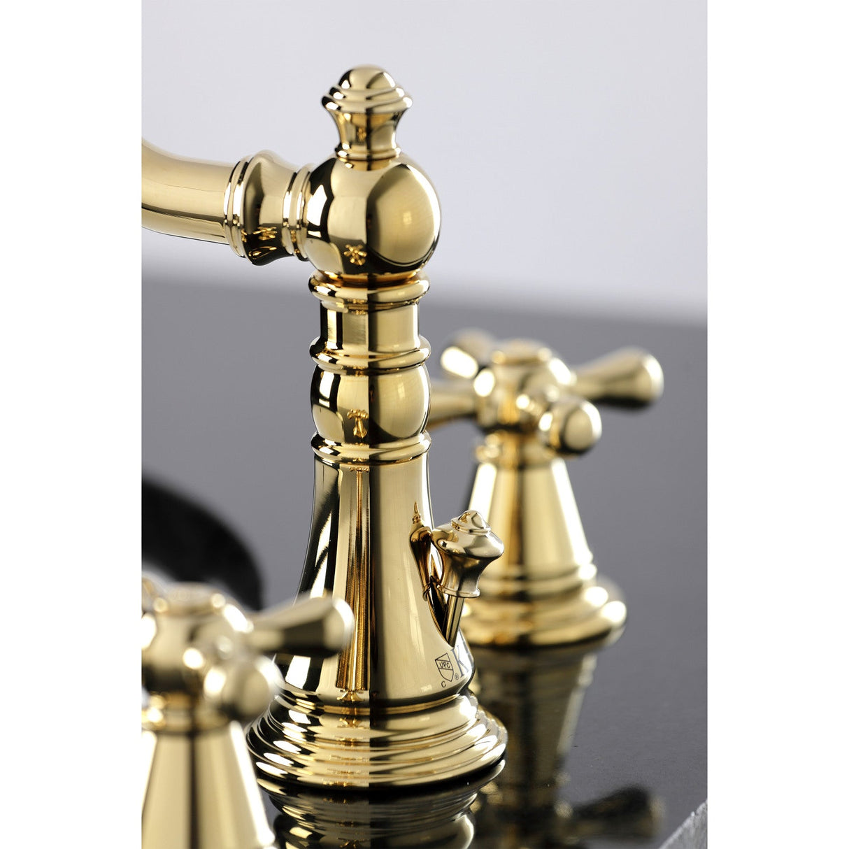 American Classic FSC1972AAX Two-Handle 3-Hole Deck Mount Widespread Bathroom Faucet with Pop-Up Drain, Polished Brass