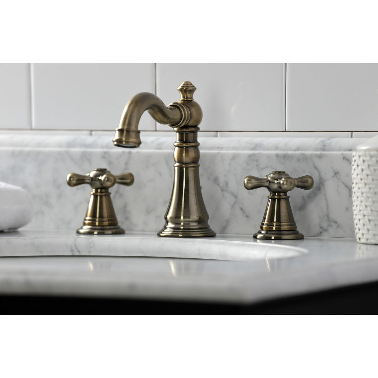 American Classic FSC19733AAX Two-Handle 3-Hole Deck Mount Widespread Bathroom Faucet with Brass Pop-Up, Antique Brass