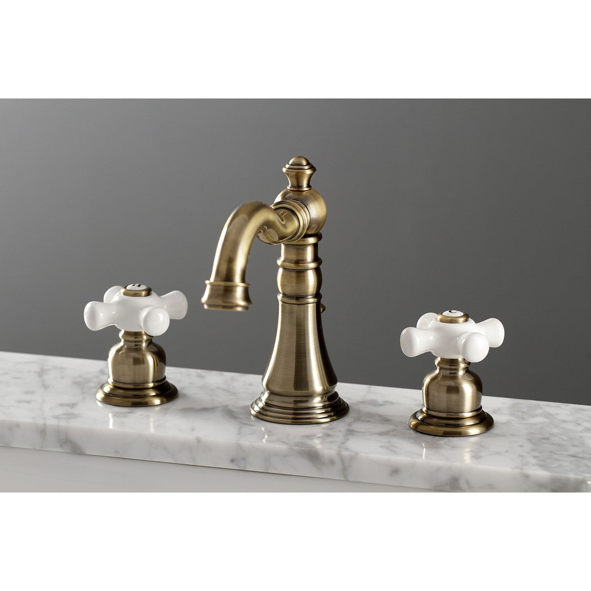 American Classic FSC19733PX Two-Handle 3-Hole Deck Mount Widespread Bathroom Faucet with Brass Pop-Up, Antique Brass