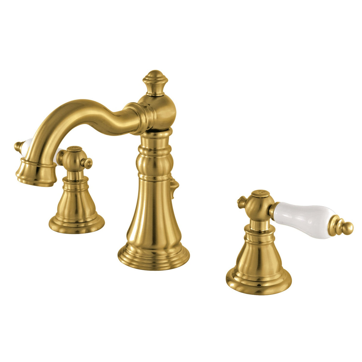 American Patriot FSC1973APL Two-Handle 3-Hole Deck Mount Widespread Bathroom Faucet with Brass Pop-Up, Brushed Brass