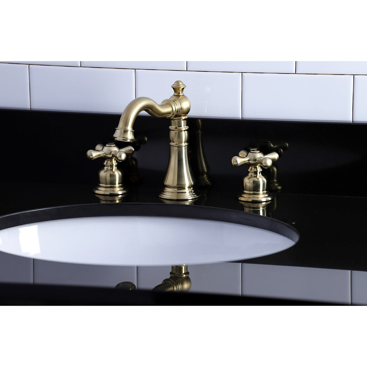 American Classic FSC1973AX Two-Handle 3-Hole Deck Mount Widespread Bathroom Faucet with Brass Pop-Up, Brushed Brass