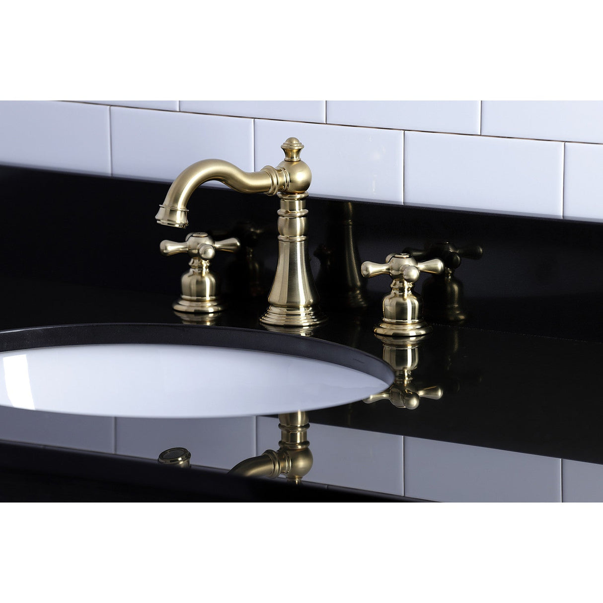 American Classic FSC1973AX Two-Handle 3-Hole Deck Mount Widespread Bathroom Faucet with Brass Pop-Up, Brushed Brass