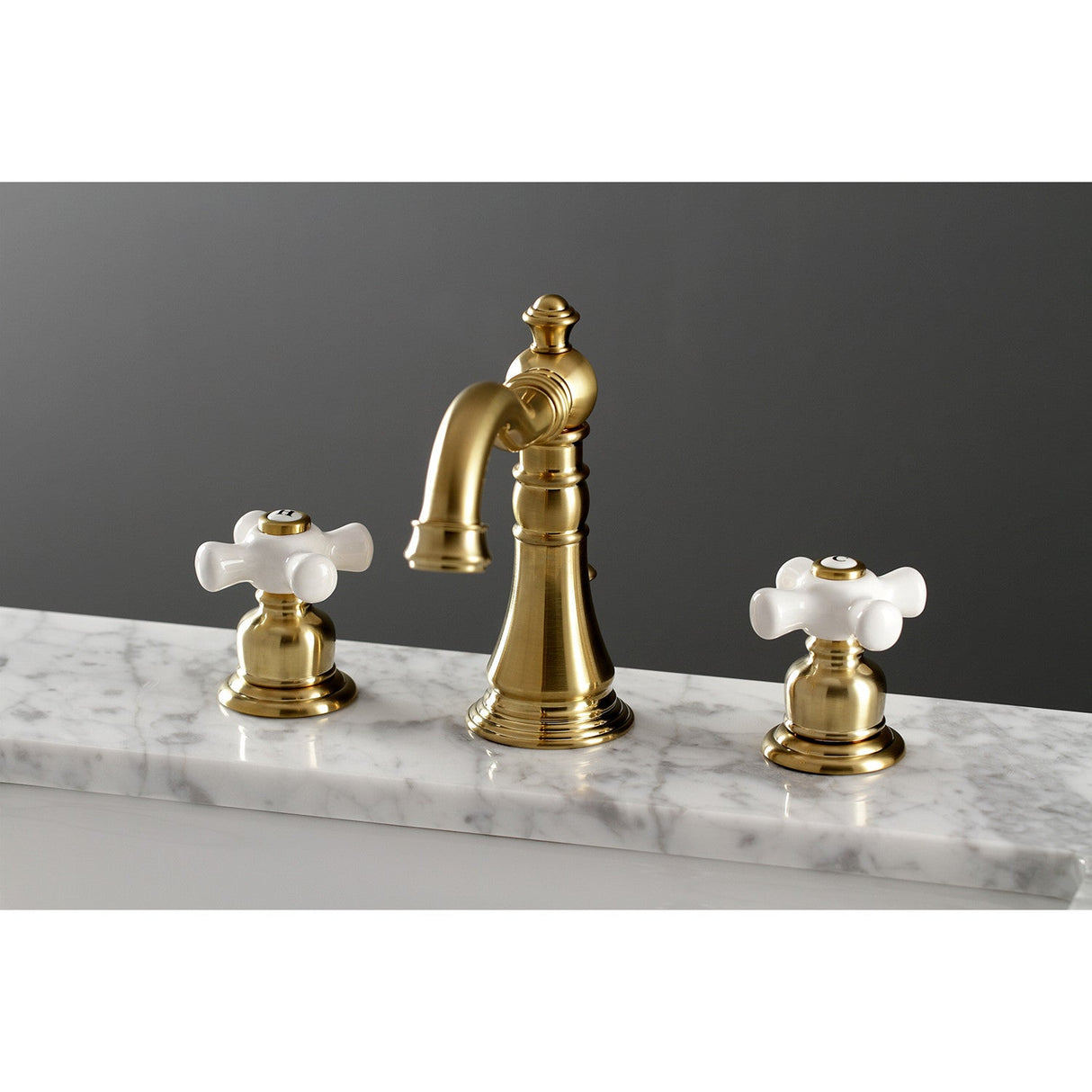 American Classic FSC1973PX Two-Handle 3-Hole Deck Mount Widespread Bathroom Faucet with Brass Pop-Up, Brushed Brass