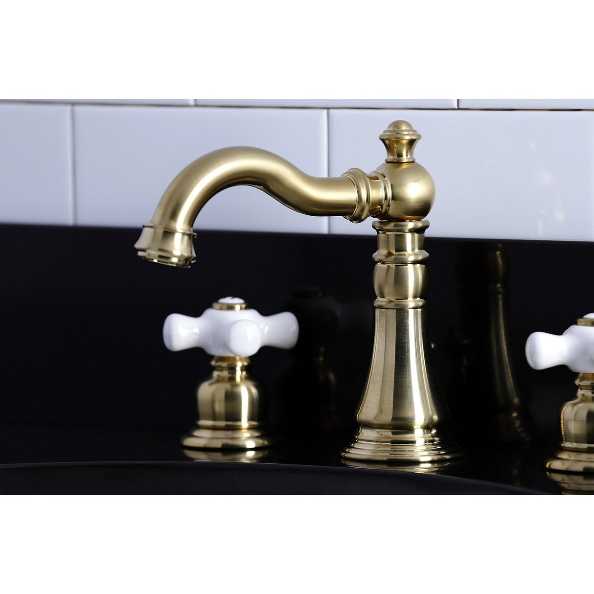 American Classic FSC1973PX Two-Handle 3-Hole Deck Mount Widespread Bathroom Faucet with Brass Pop-Up, Brushed Brass