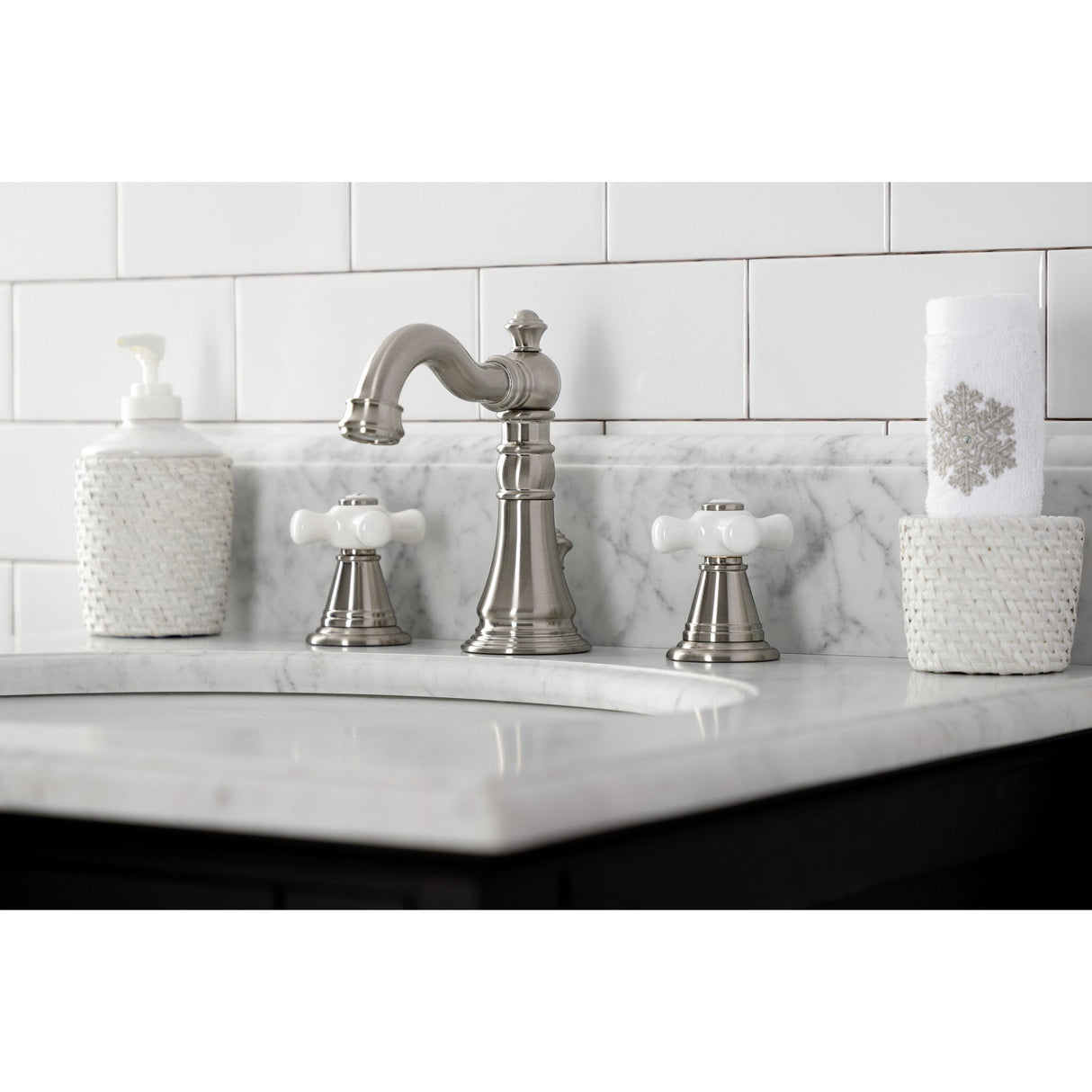 American Classic FSC1978APX Two-Handle 3-Hole Deck Mount Widespread Bathroom Faucet with Pop-Up Drain, Brushed Nickel