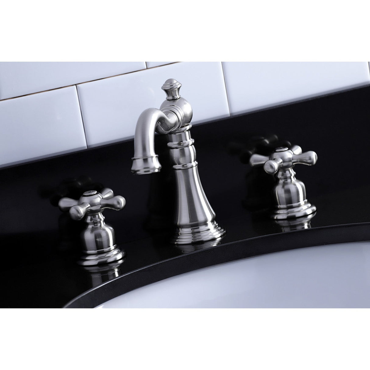 American Classic FSC1978AX Two-Handle 3-Hole Deck Mount Widespread Bathroom Faucet with Pop-Up Drain, Brushed Nickel