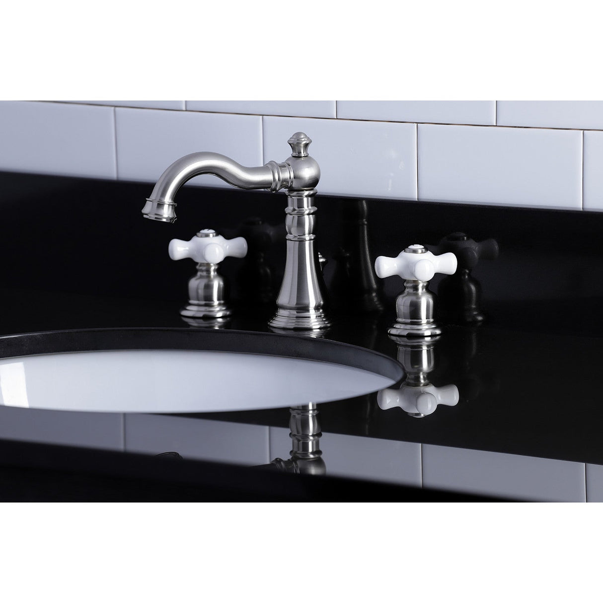 American Classic FSC1978PX Two-Handle 3-Hole Deck Mount Widespread Bathroom Faucet with Pop-Up Drain, Brushed Nickel