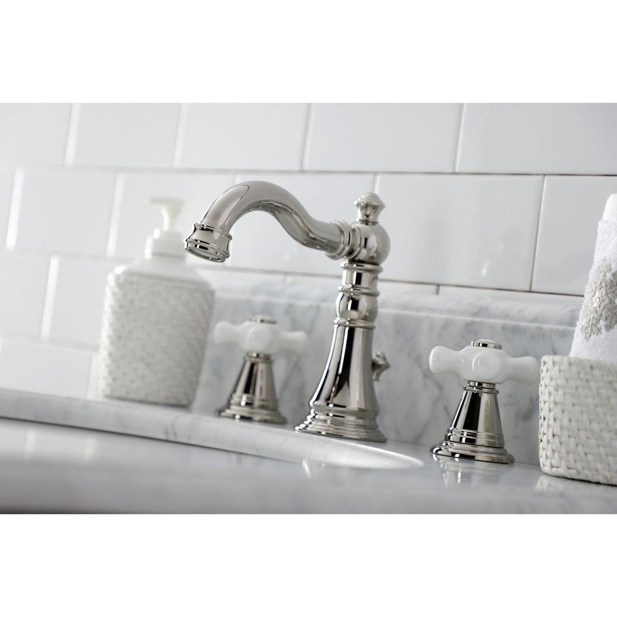 American Classic FSC1979APX Two-Handle 3-Hole Deck Mount Widespread Bathroom Faucet with Brass Pop-Up, Polished Nickel