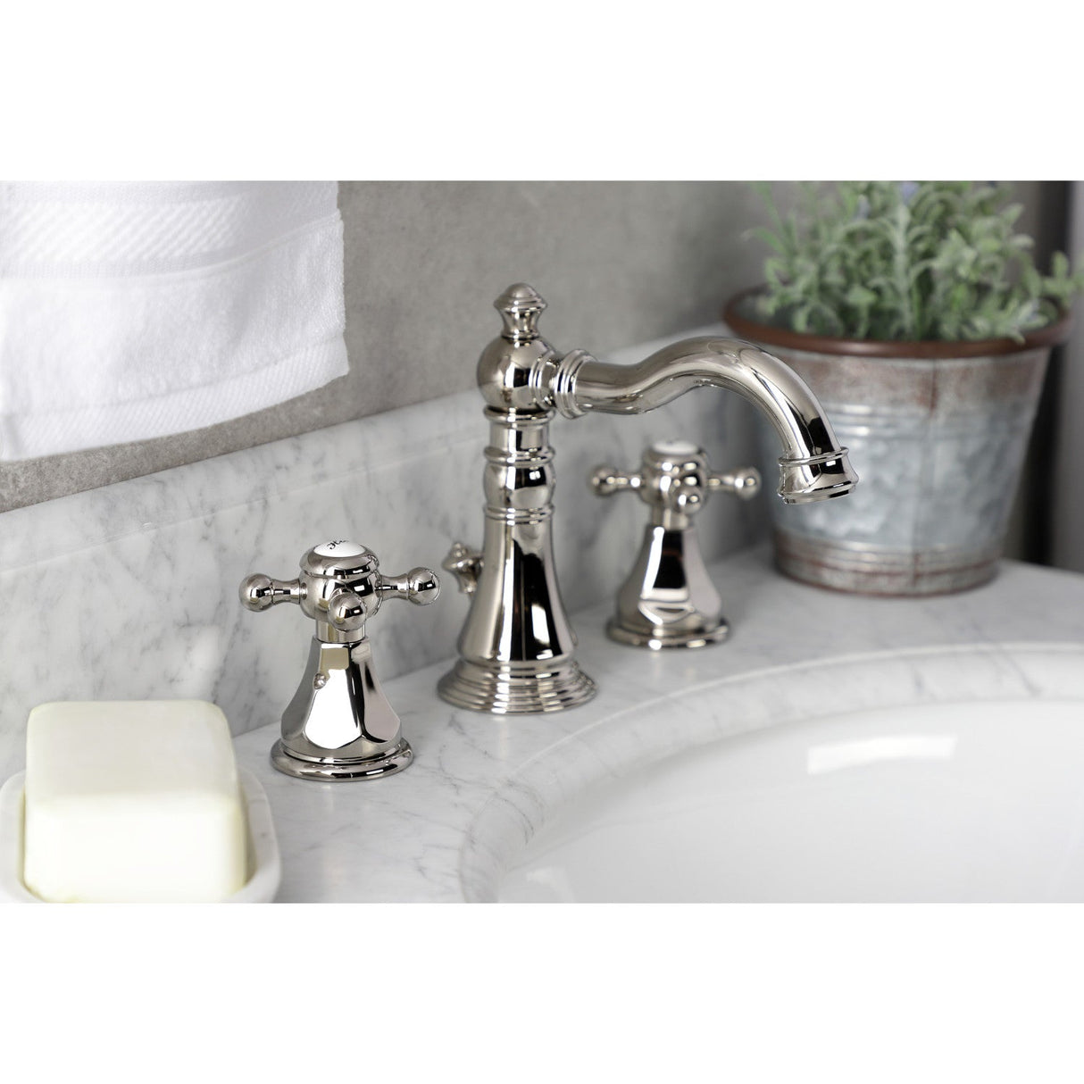 Metropolitan FSC1979BX Two-Handle 3-Hole Deck Mount Widespread Bathroom Faucet with Brass Pop-Up, Polished Nickel