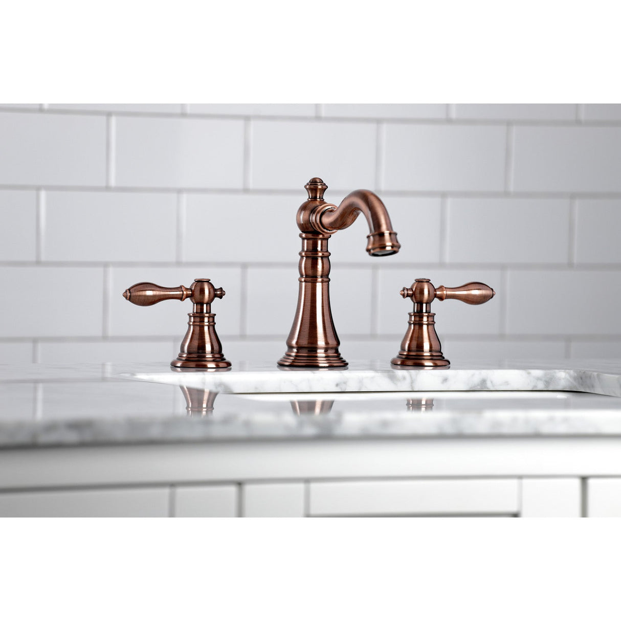 American Classic FSC197ACLAC Two-Handle 3-Hole Deck Mount Widespread Bathroom Faucet with Brass Pop-Up, Antique Copper