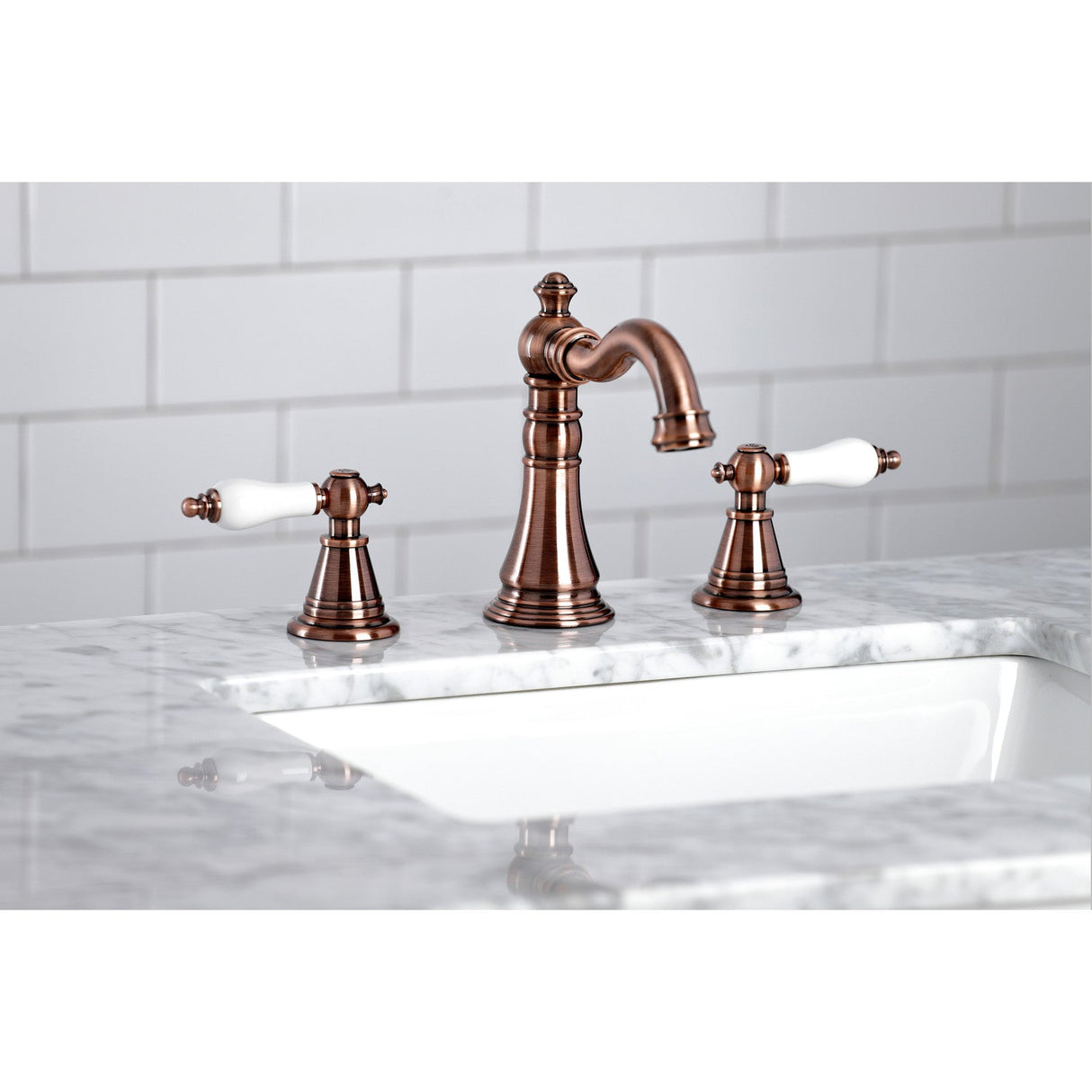 English Classic FSC197PLAC Two-Handle 3-Hole Deck Mount Widespread Bathroom Faucet with Brass Pop-Up, Antique Copper