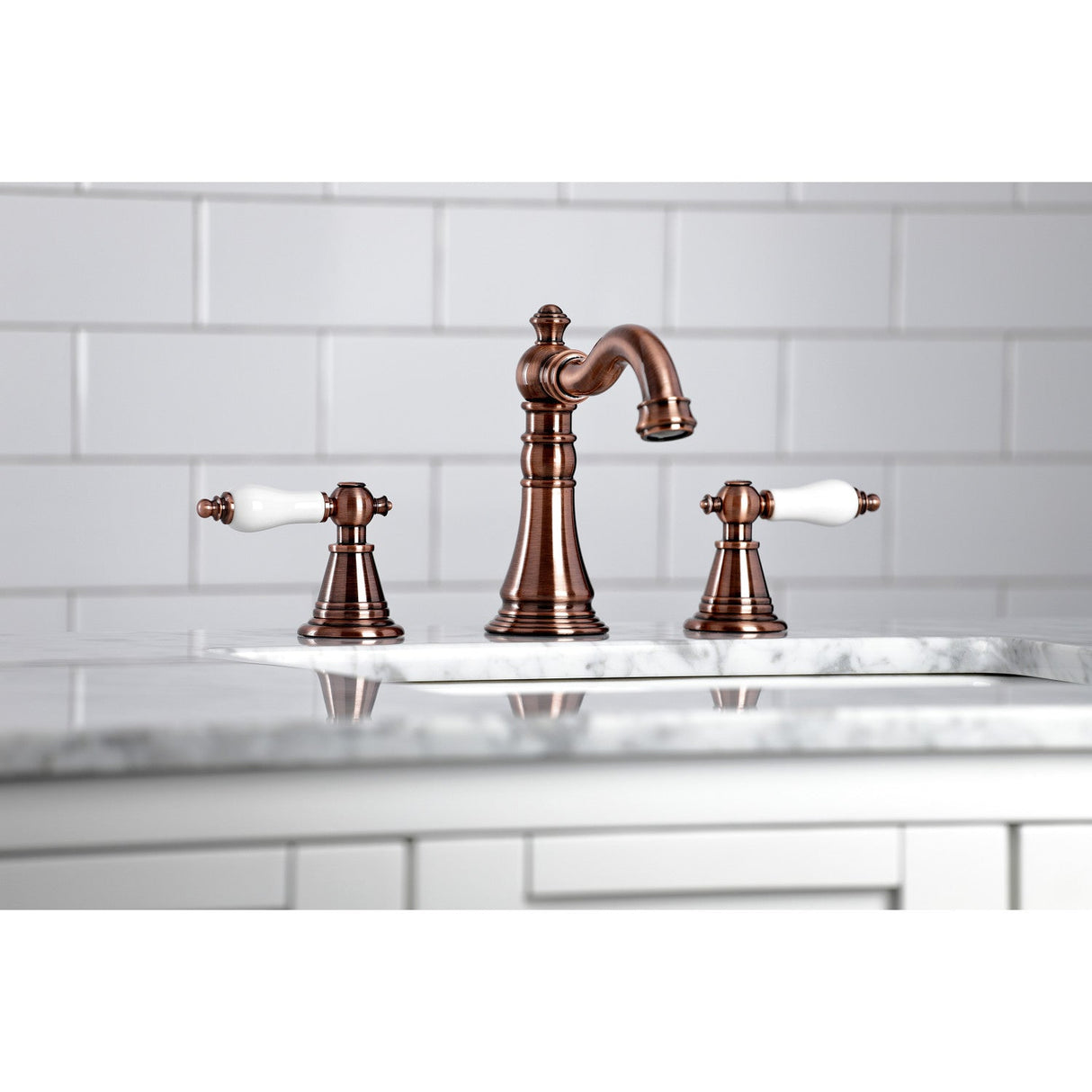 English Classic FSC197PLAC Two-Handle 3-Hole Deck Mount Widespread Bathroom Faucet with Brass Pop-Up, Antique Copper