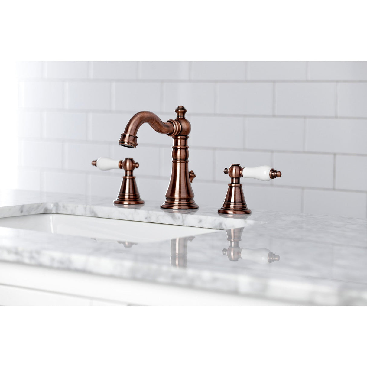 English Classic FSC197PLAC Two-Handle 3-Hole Deck Mount Widespread Bathroom Faucet with Brass Pop-Up, Antique Copper