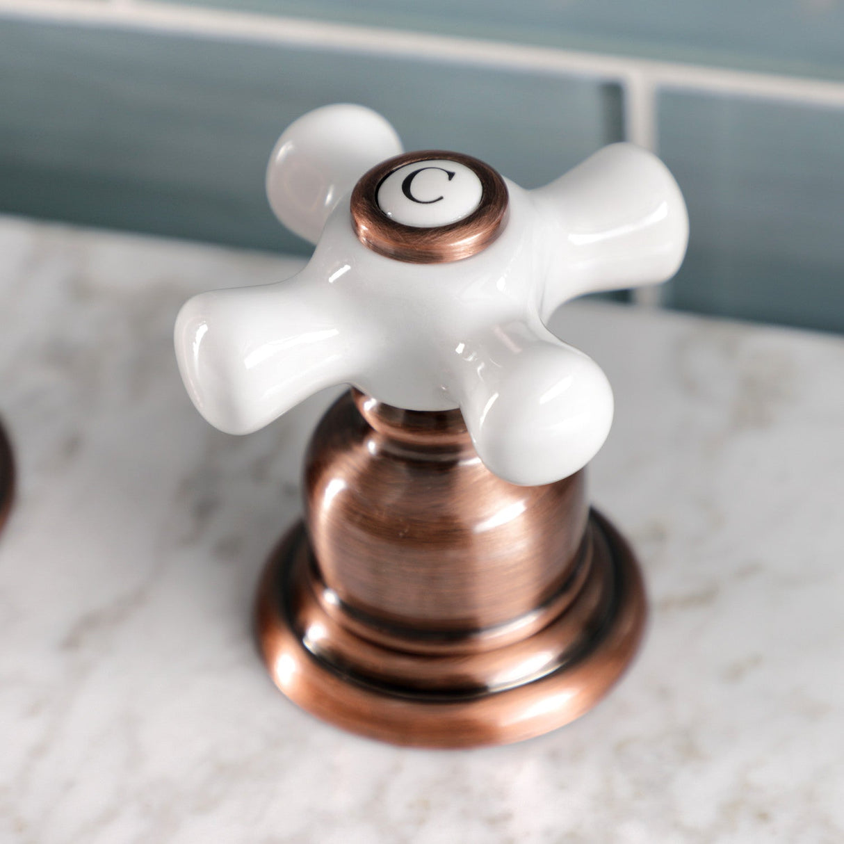 American Classic FSC197PXAC Two-Handle 3-Hole Deck Mount Widespread Bathroom Faucet with Brass Pop-Up, Antique Copper