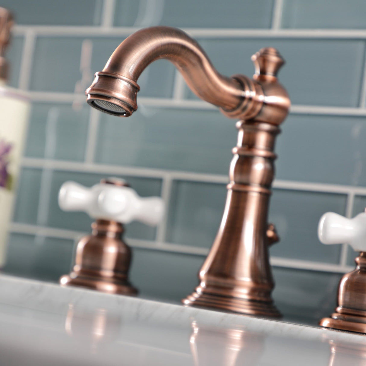 American Classic FSC197PXAC Two-Handle 3-Hole Deck Mount Widespread Bathroom Faucet with Brass Pop-Up, Antique Copper