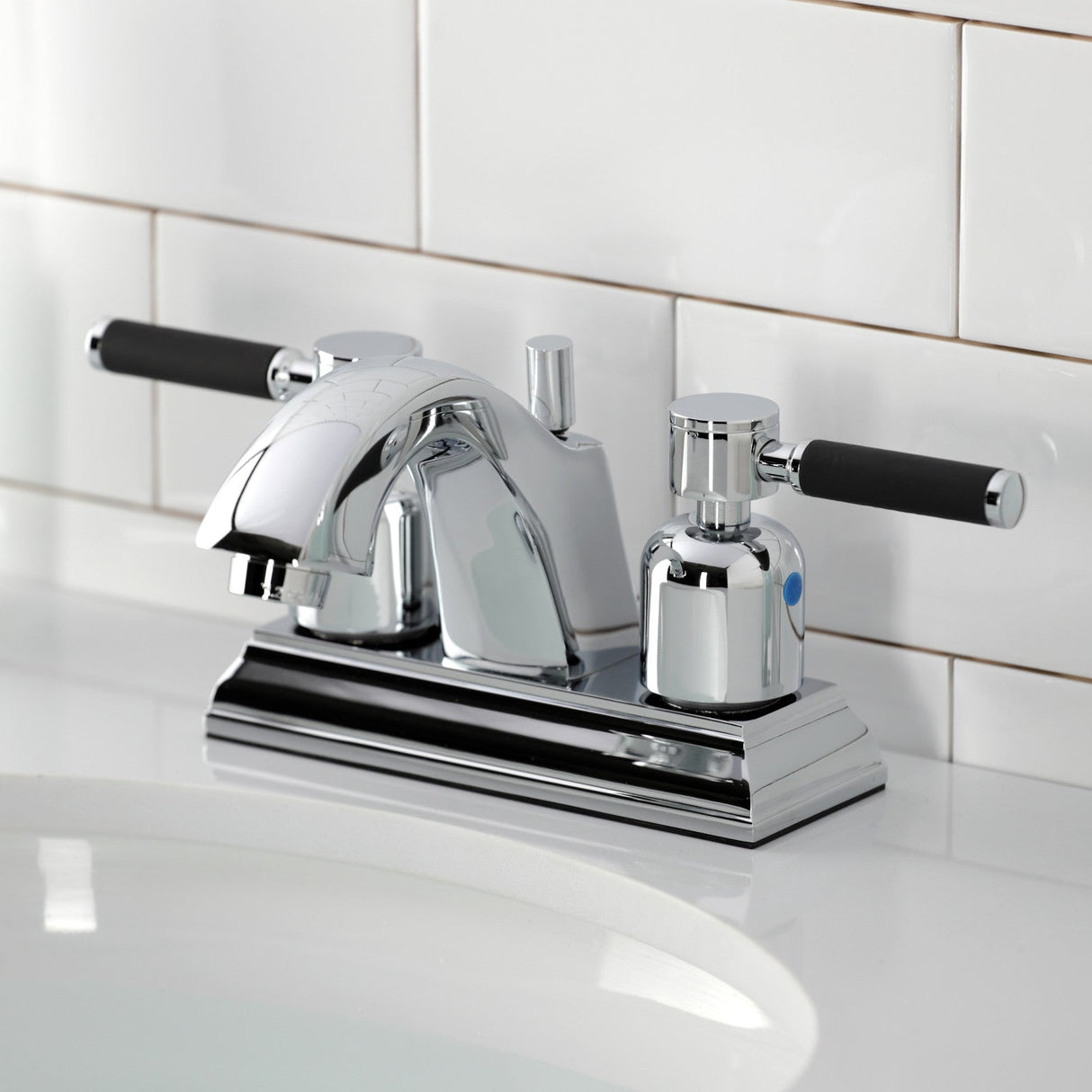 Kaiser FSC4641DKL Two-Handle 3-Hole Deck Mount 4" Centerset Bathroom Faucet with Pop-Up Drain, Polished Chrome