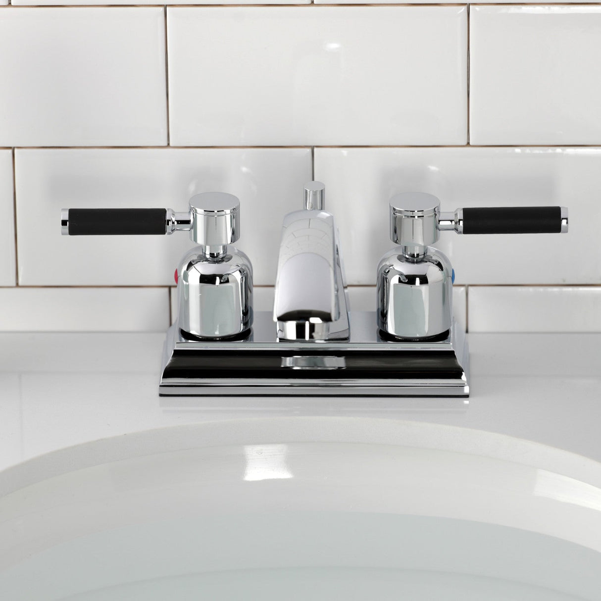 Kaiser FSC4641DKL Two-Handle 3-Hole Deck Mount 4" Centerset Bathroom Faucet with Pop-Up Drain, Polished Chrome