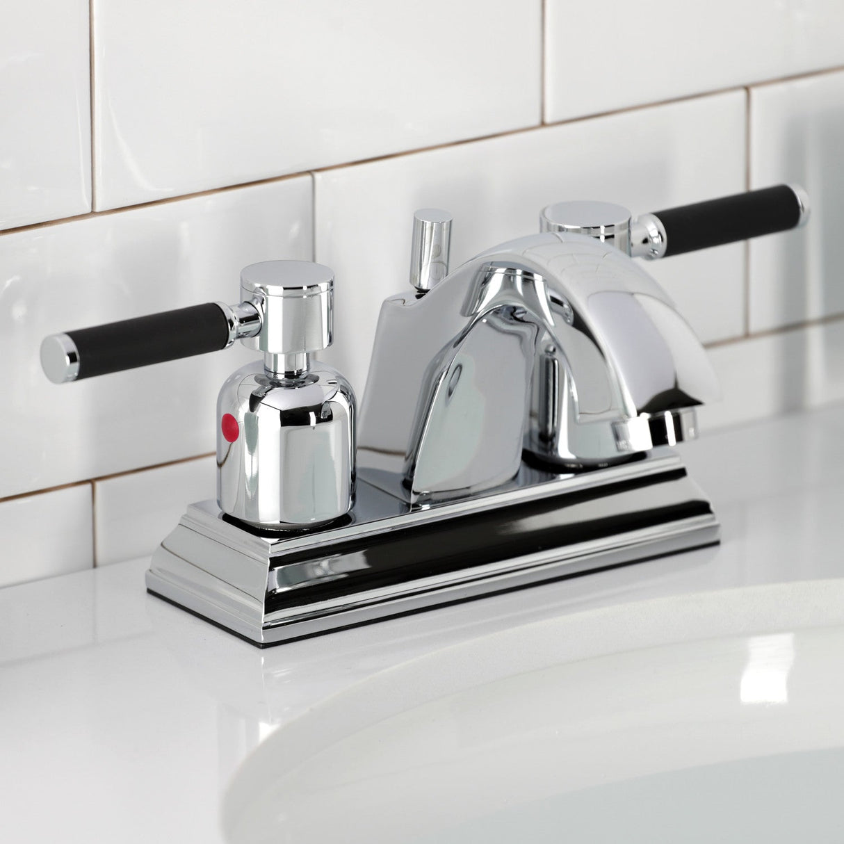 Kaiser FSC4641DKL Two-Handle 3-Hole Deck Mount 4" Centerset Bathroom Faucet with Pop-Up Drain, Polished Chrome