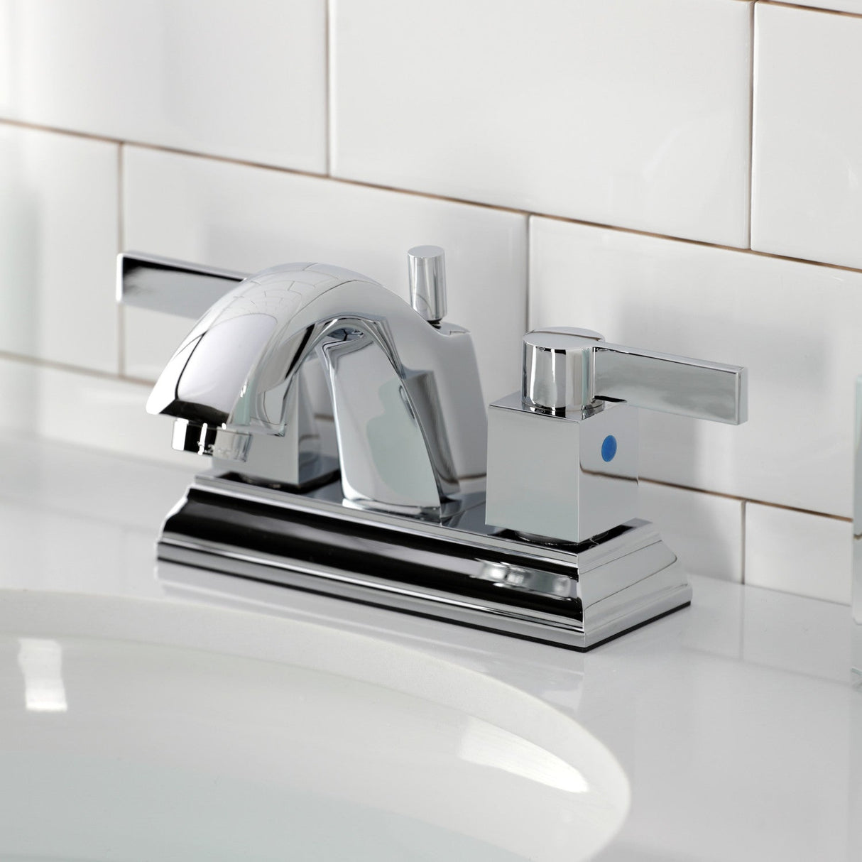 Meridian FSC4641NQL Two-Handle 3-Hole Deck Mount 4" Centerset Bathroom Faucet with Pop-Up Drain, Polished Chrome