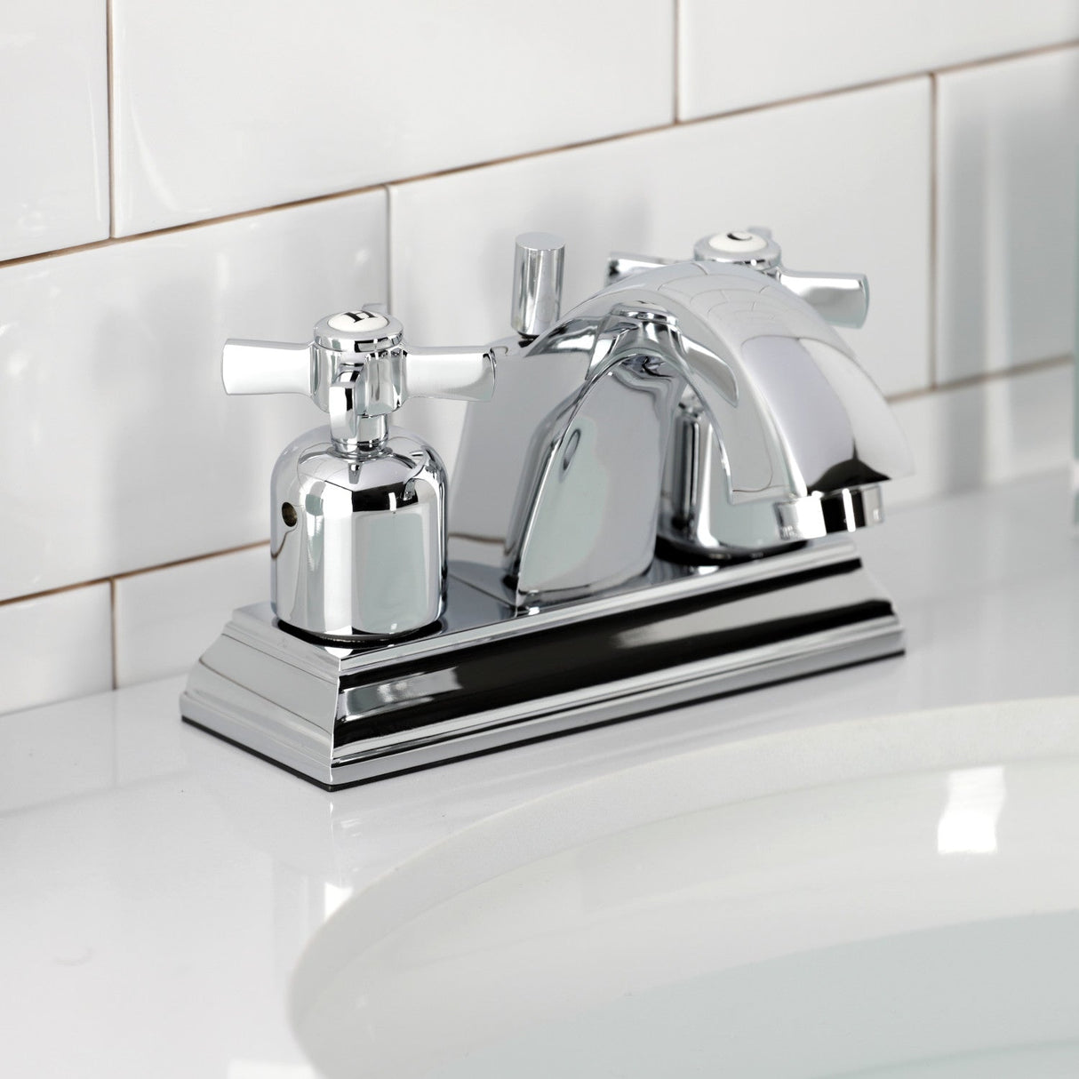 Millennium FSC4641ZX Two-Handle 3-Hole Deck Mount 4" Centerset Bathroom Faucet with Pop-Up Drain, Polished Chrome