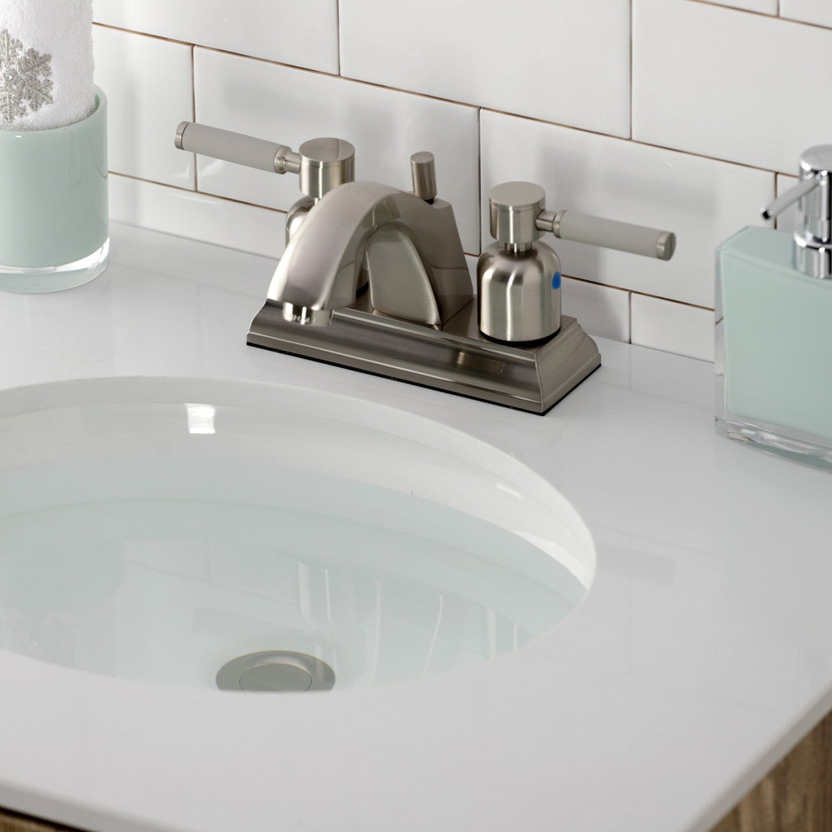 Kaiser FSC4648DKL Two-Handle 3-Hole Deck Mount 4" Centerset Bathroom Faucet with Pop-Up Drain, Brushed Nickel