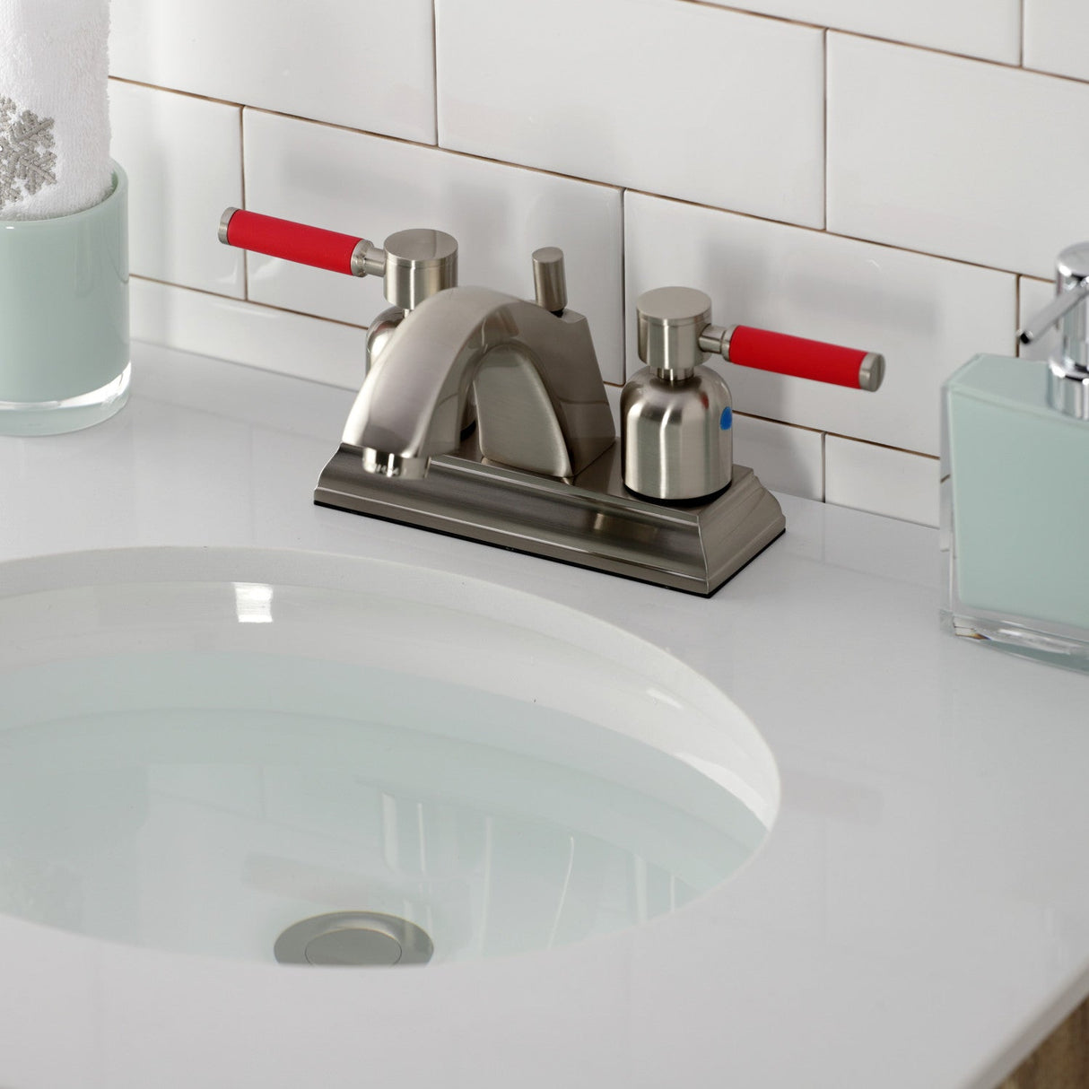 Kaiser FSC4648DKL Two-Handle 3-Hole Deck Mount 4" Centerset Bathroom Faucet with Pop-Up Drain, Brushed Nickel