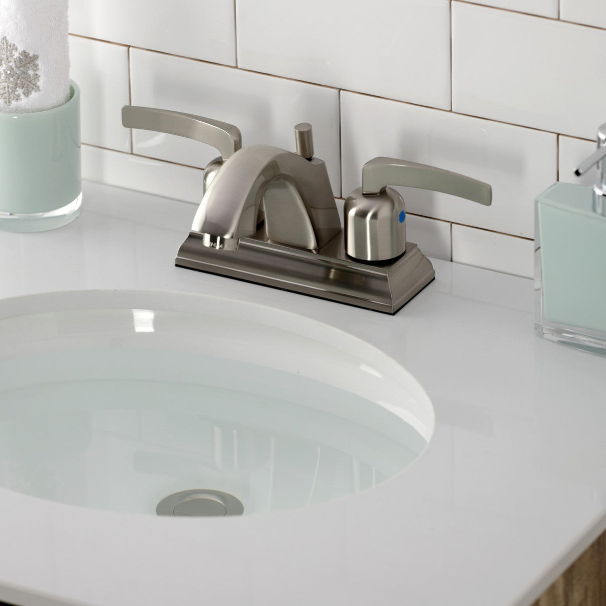 Centurion FSC4648EFL Two-Handle 3-Hole Deck Mount 4" Centerset Bathroom Faucet with Pop-Up Drain, Brushed Nickel