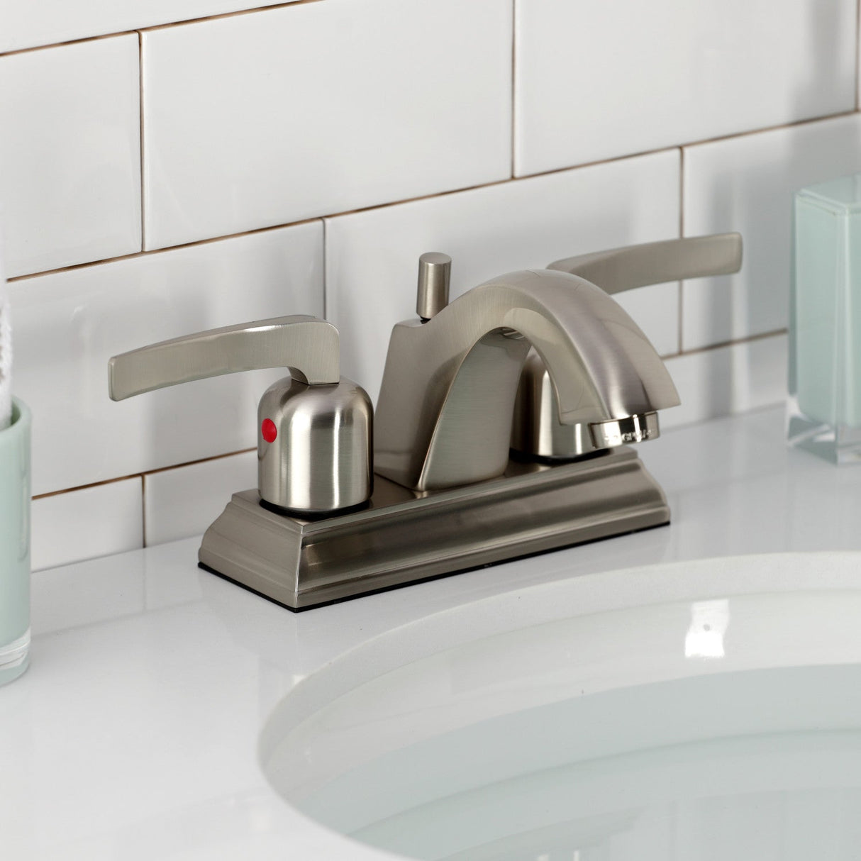 Centurion FSC4648EFL Two-Handle 3-Hole Deck Mount 4" Centerset Bathroom Faucet with Pop-Up Drain, Brushed Nickel