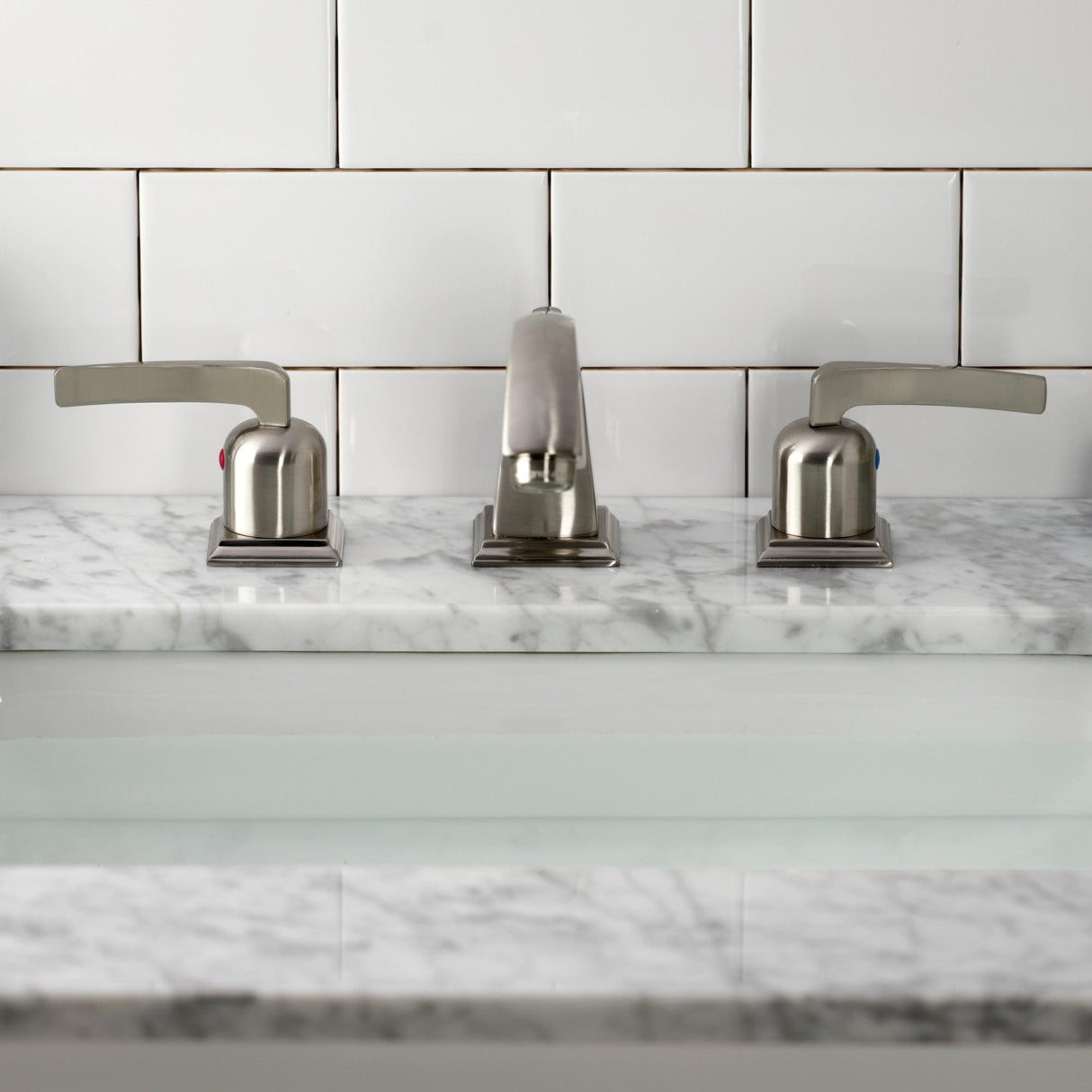 Centurion FSC4688EFL Two-Handle 3-Hole Deck Mount Widespread Bathroom Faucet with Pop-Up Drain, Brushed Nickel