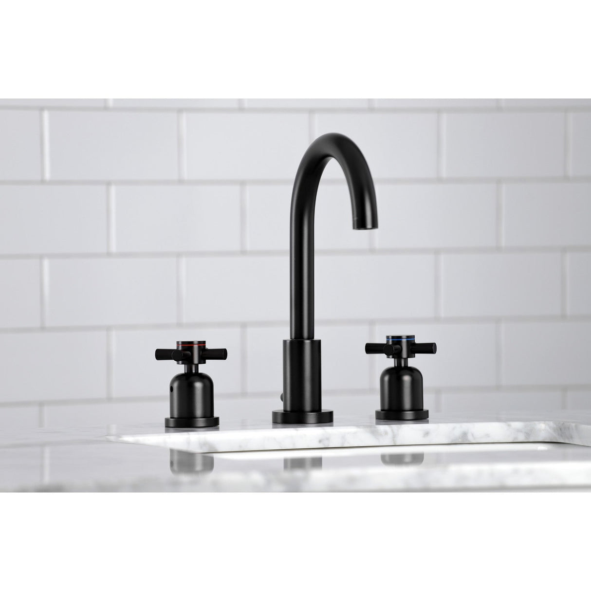 Concord FSC8920DX Two-Handle 3-Hole Deck Mount Widespread Bathroom Faucet with Pop-Up Drain, Matte Black