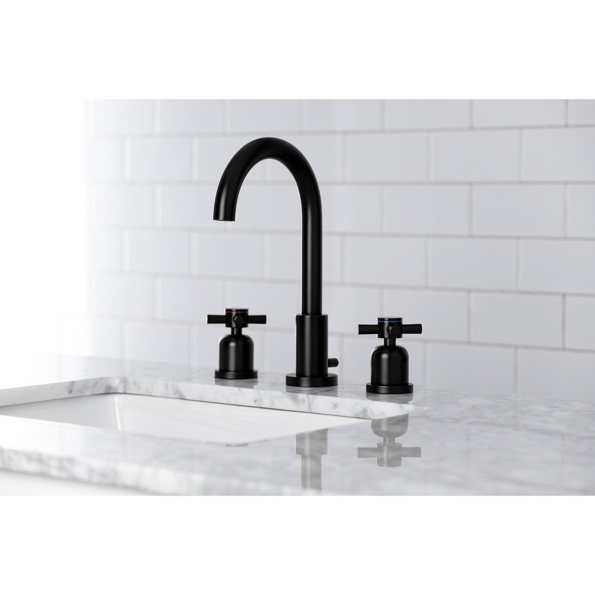 Concord FSC8920DX Two-Handle 3-Hole Deck Mount Widespread Bathroom Faucet with Pop-Up Drain, Matte Black