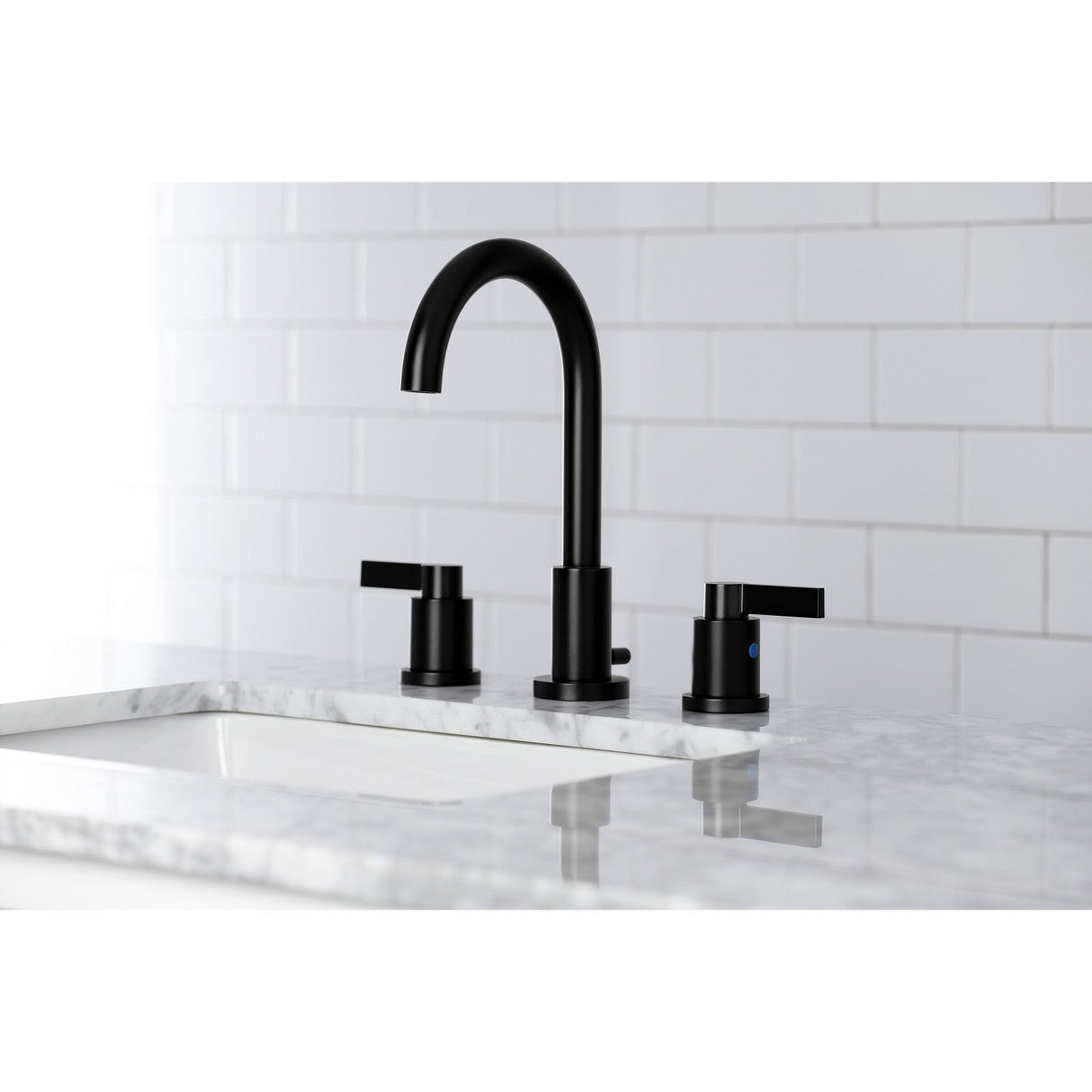 NuvoFusion FSC8920NDL Two-Handle 3-Hole Deck Mount Widespread Bathroom Faucet with Pop-Up Drain, Matte Black