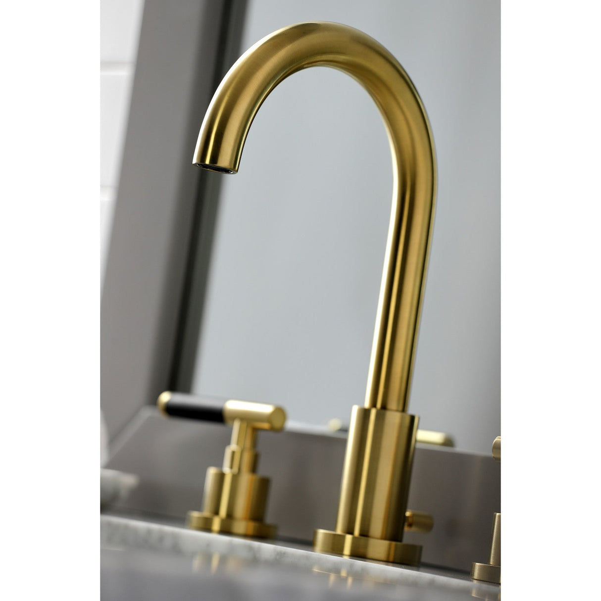 Kaiser FSC8923CKL Two-Handle 3-Hole Deck Mount Widespread Bathroom Faucet with Pop-Up Drain, Brushed Brass