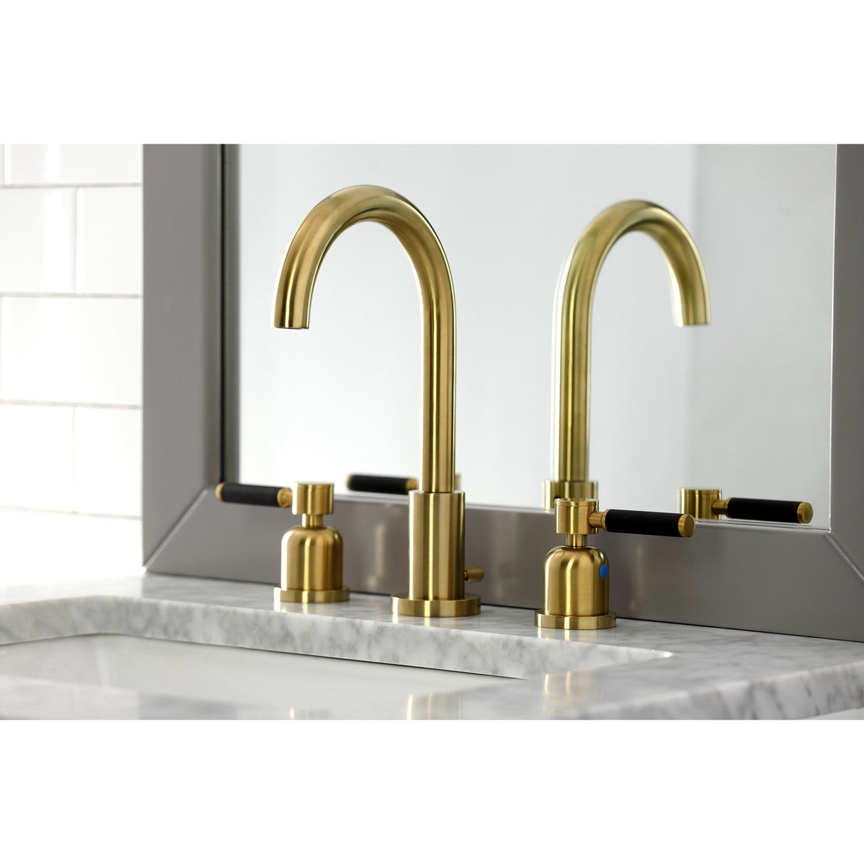 Kaiser FSC8923DKL Two-Handle 3-Hole Deck Mount Widespread Bathroom Faucet with Pop-Up Drain, Brushed Brass