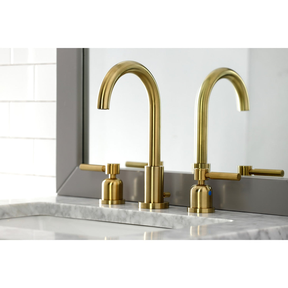 Concord FSC8923DL Two-Handle 3-Hole Deck Mount Widespread Bathroom Faucet with Pop-Up Drain, Brushed Brass