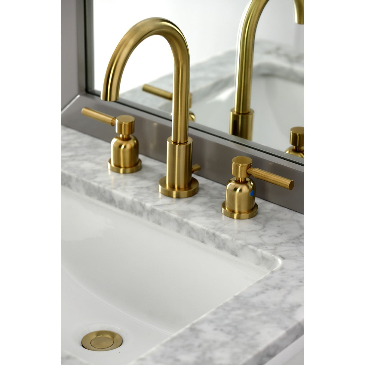 Concord FSC8923DL Two-Handle 3-Hole Deck Mount Widespread Bathroom Faucet with Pop-Up Drain, Brushed Brass